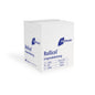 A white box with the brand name Meditrade GmbH presents the composition of the cellulose tissue labeled Meditrade Rollicel® couch cover. The carton with dimensions 50 cm x 50 m contains six packages and features a handle cutout with striking blue brand graphics.