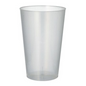 A clear, unbreakable Starpak reusable plastic cup PP 0.4 l, standing upright on a plain white background, is translucent and slightly tapered towards the bottom.
