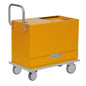 The Novocal file and visiting cart cabinet made of high-quality special panels E has a yellow rectangular body, a metal handle, four large wheels, and a lower drawer - ideal for mobile storage in office furniture.