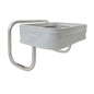 The Novocal stainless steel laundry collector "Compact" is a rectangular, light gray wall-mounted laundry collector with rounded edges on a metallic, space-saving bracket with the inscription "novocal". The frame is equipped with stainless steel connections. The background is white.