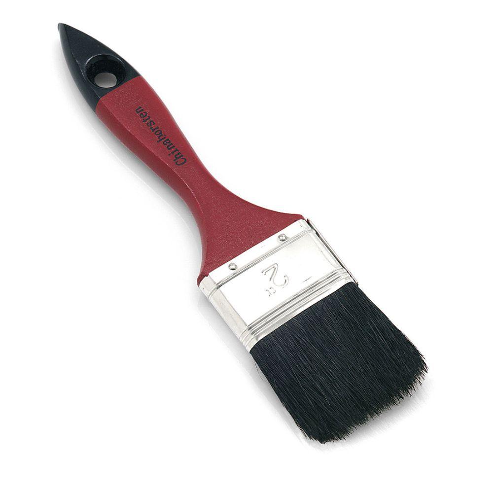 The Nölle Profi Brush Flat Brush 5 features a red handle with a black bristle mix, a white metal ferrule with the inscription “2” and a hanging hole.