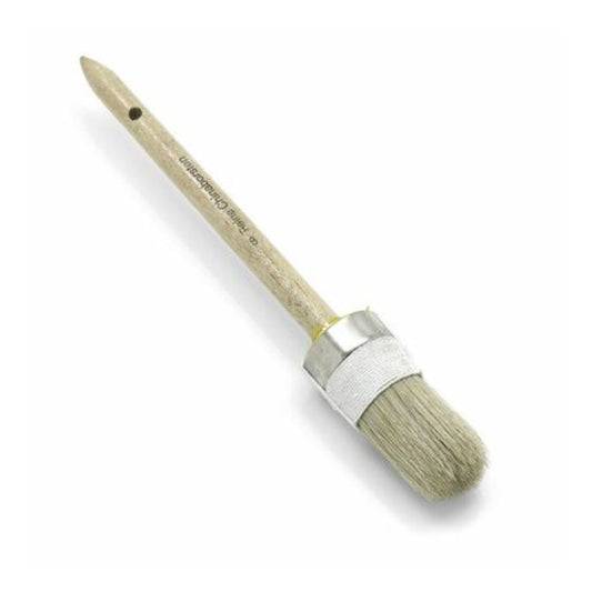Der Nölle Profi Brush Handwerker-Ringpinsel von Nölle Profi Brush Bürsten- & Pinseltechnik e.K. Verfügt über ein rundes Borstendesign mit einem Holzgriff und einer Metallzwinge, ideal für präzise Malerarbeiten, und verfügt über ein praktisches Loch zum einfachen Aufhängen.