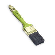 The Nölle Profi Brush paintbrush 7 features a green handle, a black bristle mix, and a brass ferrule. Ideal for painting tasks, including various labels and numbers, as well as a hole at the end of the handle for easy hanging.