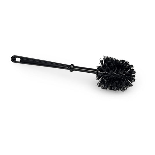 Vor weißem Hintergrund ist eine Nölle Profi Brush WC-Bürste schwarz 38 cm, Ø 75 mm, von Nölle Profi Brush Bürsten- & Pinseltechnik e.K., mit langem Stiel und Borsten abgebildet.