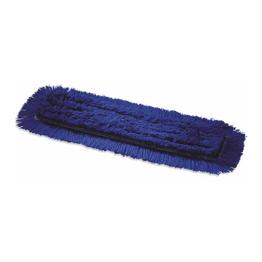 Der Arcora ACRYLIC TROCKENMOPP BLAU von Arcora International GmbH ist ein rechteckiger blauer Staubmoppkopf mit dicken Fransen und strukturierter Oberfläche, perfekt für die Trockenmopp Reinigung und effizientes Böden reinigen, wenn er an einem Moppstiel befestigt ist.