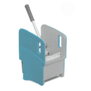 Die Arcora Ecomop Kunststoffpresse Türkis von Arcora International GmbH ist eine robuste blau-graue Wischmoppresse mit schwarzem Stiel, die sich perfekt für Reinigungsaufgaben eignet und auf weißem Hintergrund abgebildet ist.