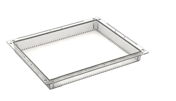 Das Novocal PC-Modul transparent teilbar (400 x 300 x 50 mm) mit gleichmäßig verteilten Löchern und mitgelieferten Auszugsstopps ist ideal für den Einsatz in einem Polycarbonat-Behälter oder mit einer teilbaren Aufbewahrungsbox.