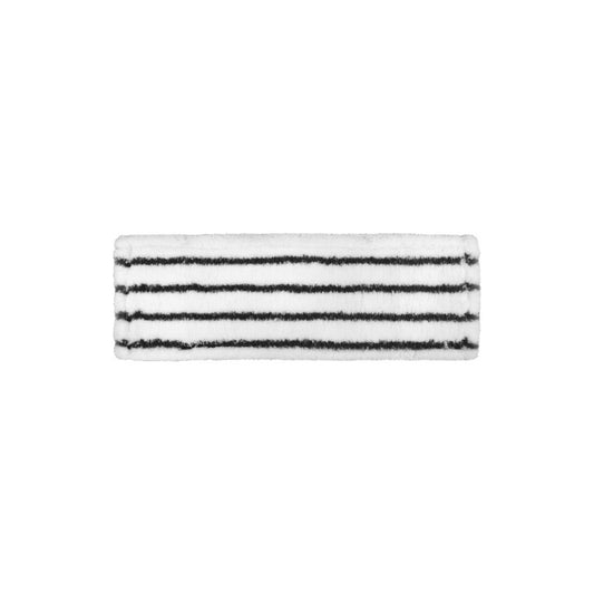 Das Arcora EXCELLENT HARD MOPP GRAU-WEISS von Arcora International GmbH ist ein rechteckiges Wischmopp-Pad in Grau-Weiß mit fünf schwarzen Streifen - ideal für die effektive Reinigung harter Böden. Abgebildet auf weißem Hintergrund.