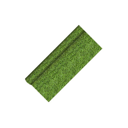 A piece of artificial turf on a white background, rolled with a visible edge, resembles the texture of the PAPSTAR tablecloth paper 5 m x 1.2 m from PAPSTAR GmbH.