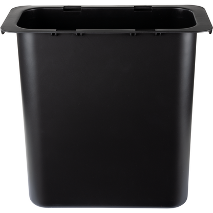 The Abena Re-Seller GmbH waste container 10.2 l for Sækko Boy (1 piece), a simple rectangular black plastic bin with a wide rim and slanted sides, is ideal for the kitchen and is shown on a white background.