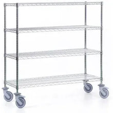 Der Novocal Regalwagen aus Präzisionsstahl, vernickelt und hochglanzverchromt, mit 4 Eckpfosten und 4 Ablagen ist ideal für Lagerung und flexiblen Transport von Waren. Packung: 1 Stück.