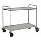 The Novocal stainless steel multi-purpose trolley with 2 shelves, 2 push handles, 4 bumpers, and 4 easy-running castors is ideal as a transport trolley for the catering industry. The package contains 1 piece.