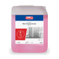 A 10-liter canister of Drizzle® Red Concentrate Sanitary Cleaner (red) from BUZIL-WERK Wagner GmbH & Co. KG, ideal for bathroom and sanitary cleaning, features a label with bathroom images and detailed application instructions.