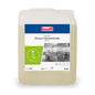 A 10-liter canister of BUZIL-WERK Drizzle® Green Concentrate oil and grease remover colorless-light yellow, with a label containing product information, a refill symbol, and a monochrome large kitchen image.