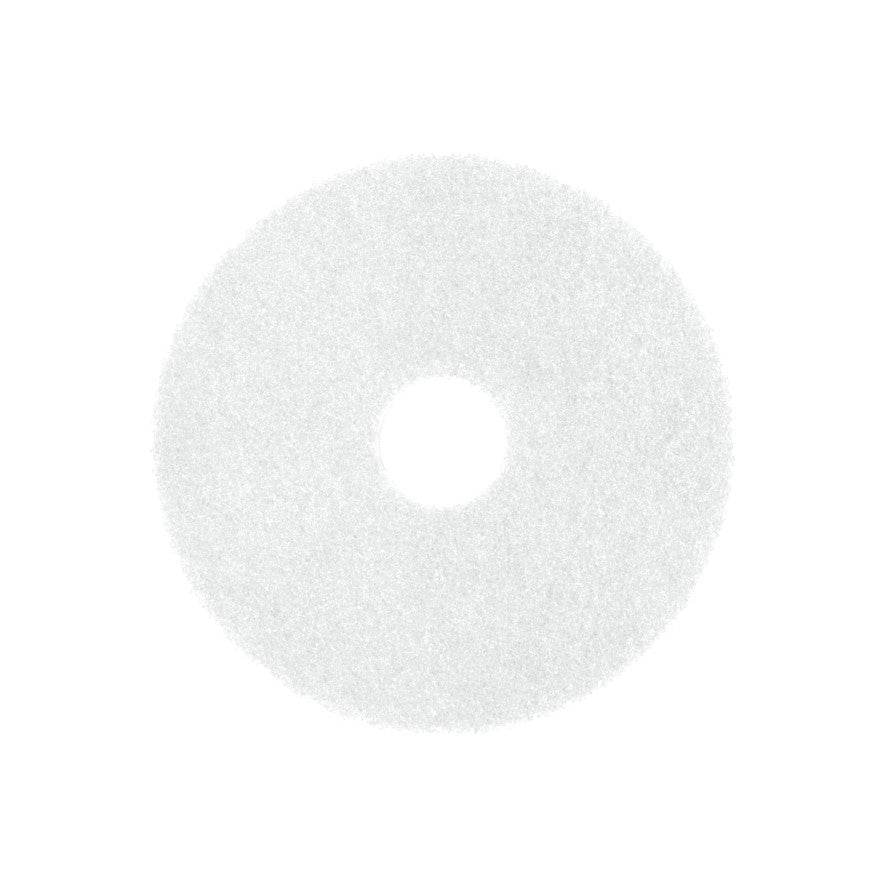 Das Arcora SUPERPAD WEISS von Arcora International GmbH ist ein rundes, weißes, strukturiertes Bodenpad mit Mittelloch zur schonenden Reinigung empfindlicher Oberflächen, dargestellt von oben auf weißem Grund.