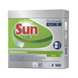 The image shows a package of SUN Professional All in One ECO Tabs dishwasher tablets from Diversey Deutschland GmbH & Co. OHG. The predominantly green and white packaging with blue accents emphasizes the brand and product advantages and presents ECO Tabs with EU Ecolabel certification. The package contains 100 dishwasher tablets for professional use.