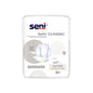 A pack of San Seni Classic Normal incontinence pads from TZMO Deutschland GmbH contains 30 pads, has white packaging with blue-grey writing, is ideal for bladder weakness, and shows an illustration of the pad design.