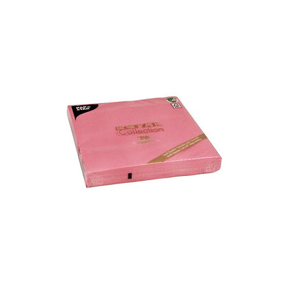 A pack of PAPSTAR napkins 1/4-fold 40 cm x 40 cm from the "ROYAL Collection" by PAPSTAR GmbH adds an elegant touch to your table decoration. The packaging emphasizes that these pink napkins are double-layered and environmentally friendly, offering both elegance and sustainability for your table decoration.