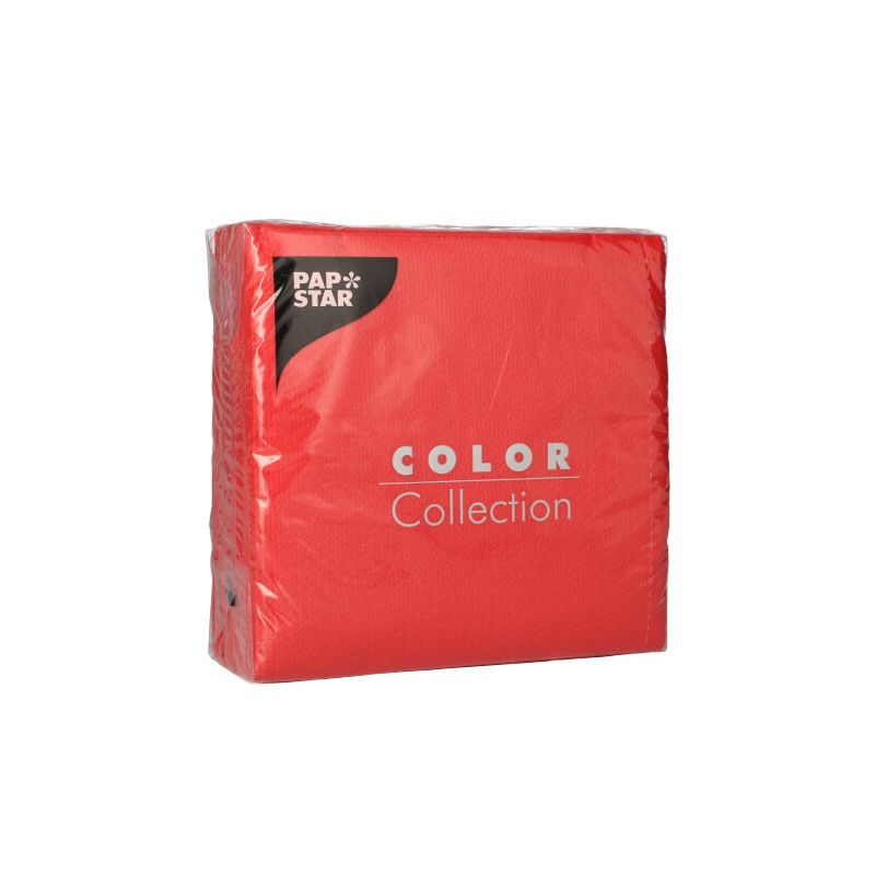 A pack of PAPSTAR 100 napkins, 1-ply 1/4-fold 33x33 cm from PAPSTAR GmbH, FSC-certified, stacked squarely in plastic packaging with white and black lettering.