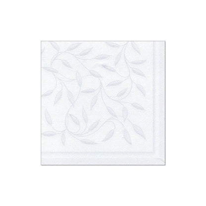 A white napkin from the PAPSTAR "ROYAL Collection" napkins 1/4-fold, 40 cm x 40 cm in size and with a subtle pattern of light gray leaves, lies flat on a plain white background. Perfect to add a touch of elegance to your table setting and napkin ensemble from PAPSTAR GmbH.