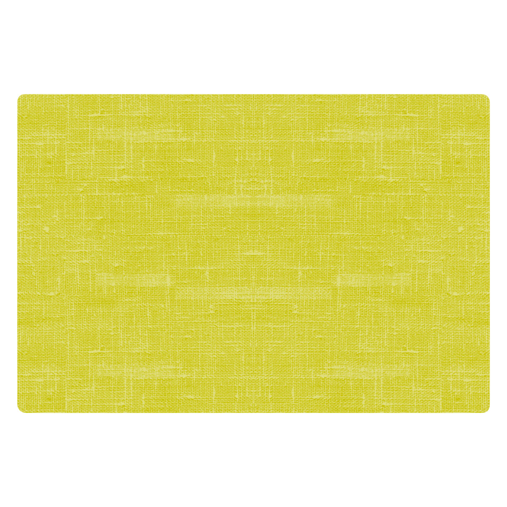The Duni silicone placemat from Duni GmbH is a rectangular placemat in bright yellow, featuring a textured, woven design with subtle intersecting lines. This non-slip placemat has rounded edges and is crafted to be both stylish and easy to care for, making it perfect for any dining setting. Available in a pack of six, each set measures 30 x 45 cm.