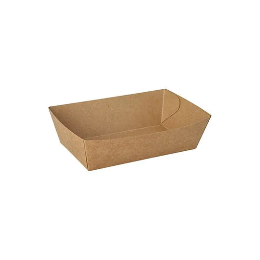 Das PAPSTAR 50 Snacktrays aus brauner Pappe, ungeprägt und rechteckig mit schrägen Seiten, ist das umweltfreundliche Einweggeschirr der Marke PAPSTAR GmbH für nachhaltigen Genuss.