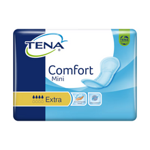 Das Bild zeigt eine Packung TENA Comfort Mini Extra Inkontinenzvorlage in blauer Verpackung mit dem Text „TENA“ und „Comfort Mini“. Es hebt den Dry Fast Core Saugkern für verbesserte Saugkraft hervor, zusammen mit Symbolen, die darauf hinweisen, dass es dermatologisch getestet und für eine wirksame Geruchskontrolle entwickelt wurde. Das Produkt ist von TENA by Essity Germany GmbH und wird in einer Packung mit 30 Stück geliefert.