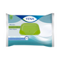 The TENA ProSkin Plastic-Free Wet Wipes, offered by TENA – Essity Germany GmbH in a pack of 48, come in packaging with a green-blue design and a resealable green lid. These wipes are labeled as freshly scented, offer skin protection, and are ideal for daily personal hygiene due to their gentle formulation for sensitive skin.