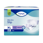 A pack of TENA Slip Maxi incontinence pad with waistband, offered by TENA - Essity Germany GmbH in XL size, provides 'Maxi' absorbency and includes the 'FeelDry' technology. It is equipped with leak protection for added security and contains 24 pieces per pack. The pack is designed in a blue-green color scheme with diaper images.