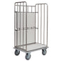 The Novocal transport trolley with foldable intermediate shelves made of stainless steel is empty and is ideal for efficient goods transport. All pipe connections are made of stainless steel, delivered as a 1-piece package.