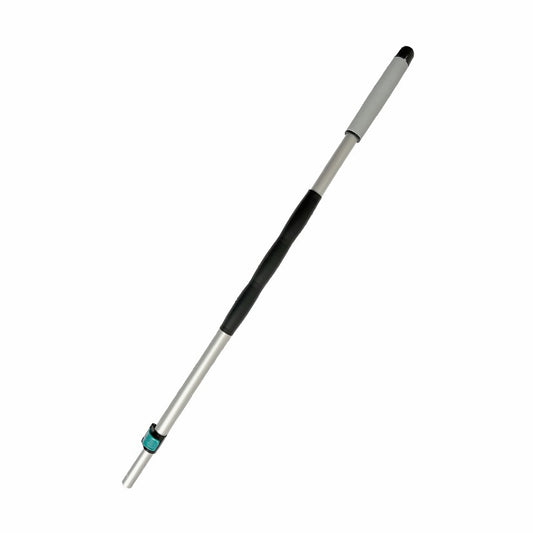 Der Arcora Profi Teleskopstiel 2-teilig Grau-Schwarz 96-180 cm von Arcora International GmbH hat einen Metallkörper, einen schwarzen Griff, einen grauen Schaumstoffgriff und einen blauen verstellbaren Verschluss - ideal für die vielseitige Reinigung. Erhältlich in Schachteln zu 20 Stück.