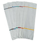 Six white napkins, each with a colored stripe in brown, blue, green, red, yellow, or orange, are perfect for sorting and storing laundry in your Novocal textile laundry bag self-opening 100% polyester (6 kg capacity).
