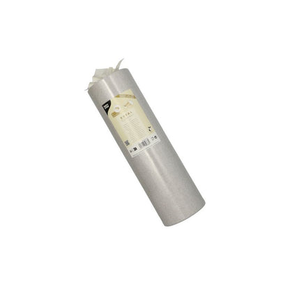 A roll of PAPSTAR table runner fabric-like PV-Tissue Mix "ROYAL Collection" of PAPSTAR GmbH is elegantly labeled with product information. The roll stands upright against a simple white background, showcasing its high-quality pulp-viscose-tissue mix composition.