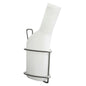 A white male urinal made of plastic with a long, angled neck and measurement markings fits into the Novocal stainless steel urine bottle holder, which is attached to the patient's bed; handle on the back for easy handling. Package: 1 piece.
