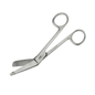 The Lister-Style Knee-Bend Surgical Scissors—20 cm by Servoprax GmbH are medical scissors made of stainless steel with curved, blunt blades and two finger loops. They are made of stainless steel and provide safety when cutting near the skin or delicate materials, minimizing the risk of injury.