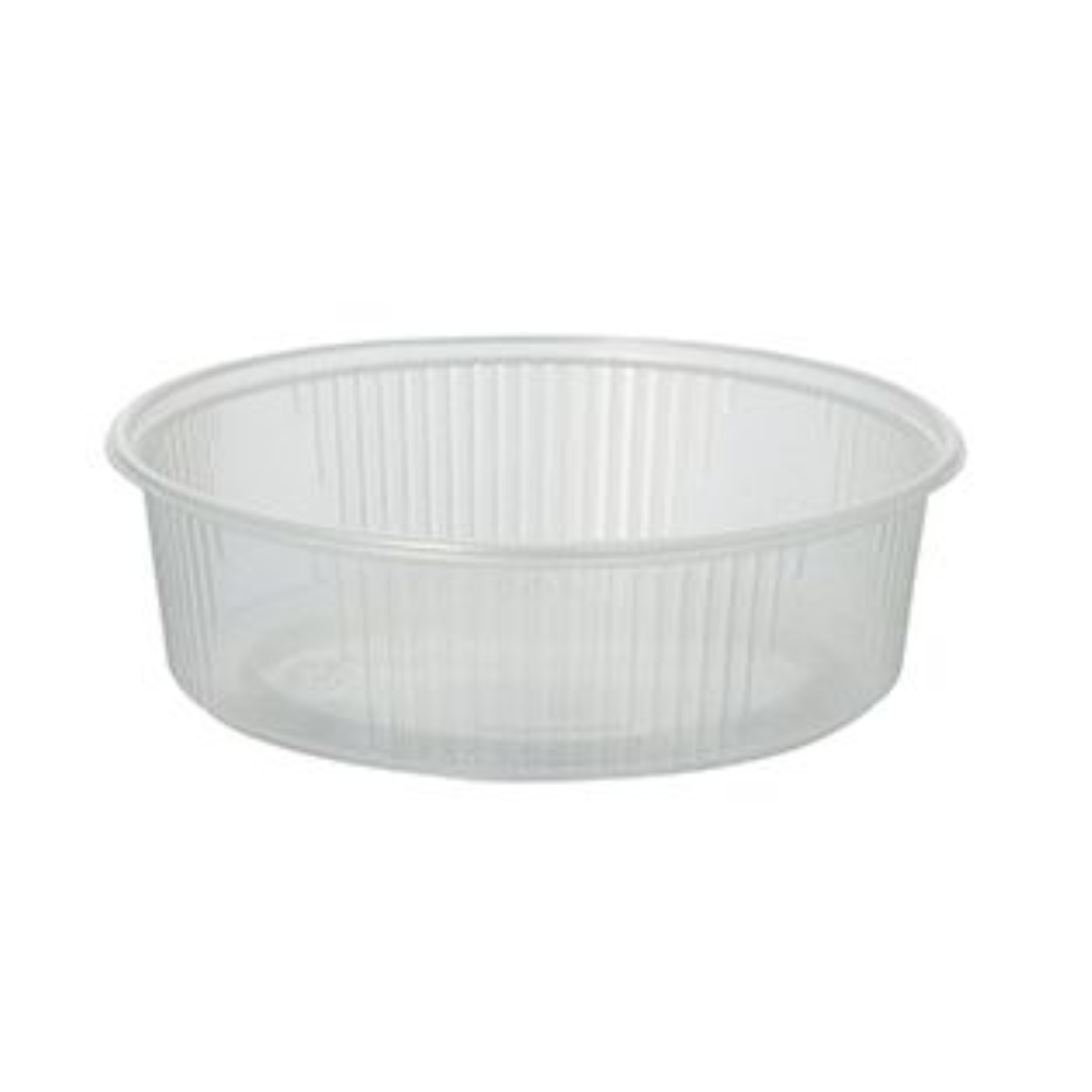 Der Starpak 100 Verpackungsbecher ist ein klarer, runder 125-ml-PP-Lebensmittelbehälter mit gerippter Außenseite, der leer auf weißem Hintergrund abgebildet ist. Ideal von Starpak für den vielseitigen Bedarf an Lebensmittelverpackungen.