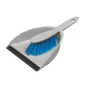 The Vileda Professional hand brush set from Vileda GmbH features a gray dustpan with blue PET bristles and a rubber lip for effective dirt collection, a brush resting on the dustpan, and a handle with a hole for easy hanging.