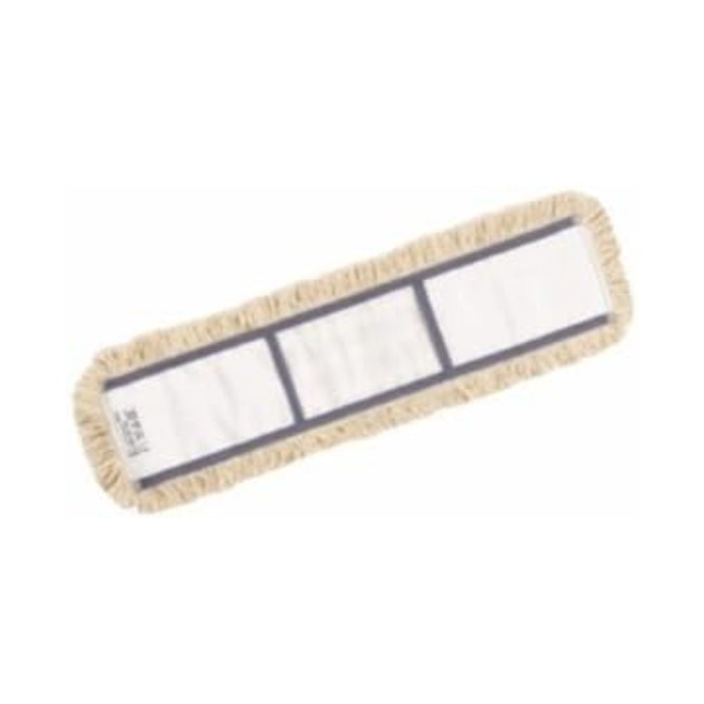 The Vileda Professional Dust Mop Classic – 60 cm by Vileda GmbH features a rectangular white mop head with beige fringes and three black cross stripes, ideal for efficient cleaning in your dusting routine.