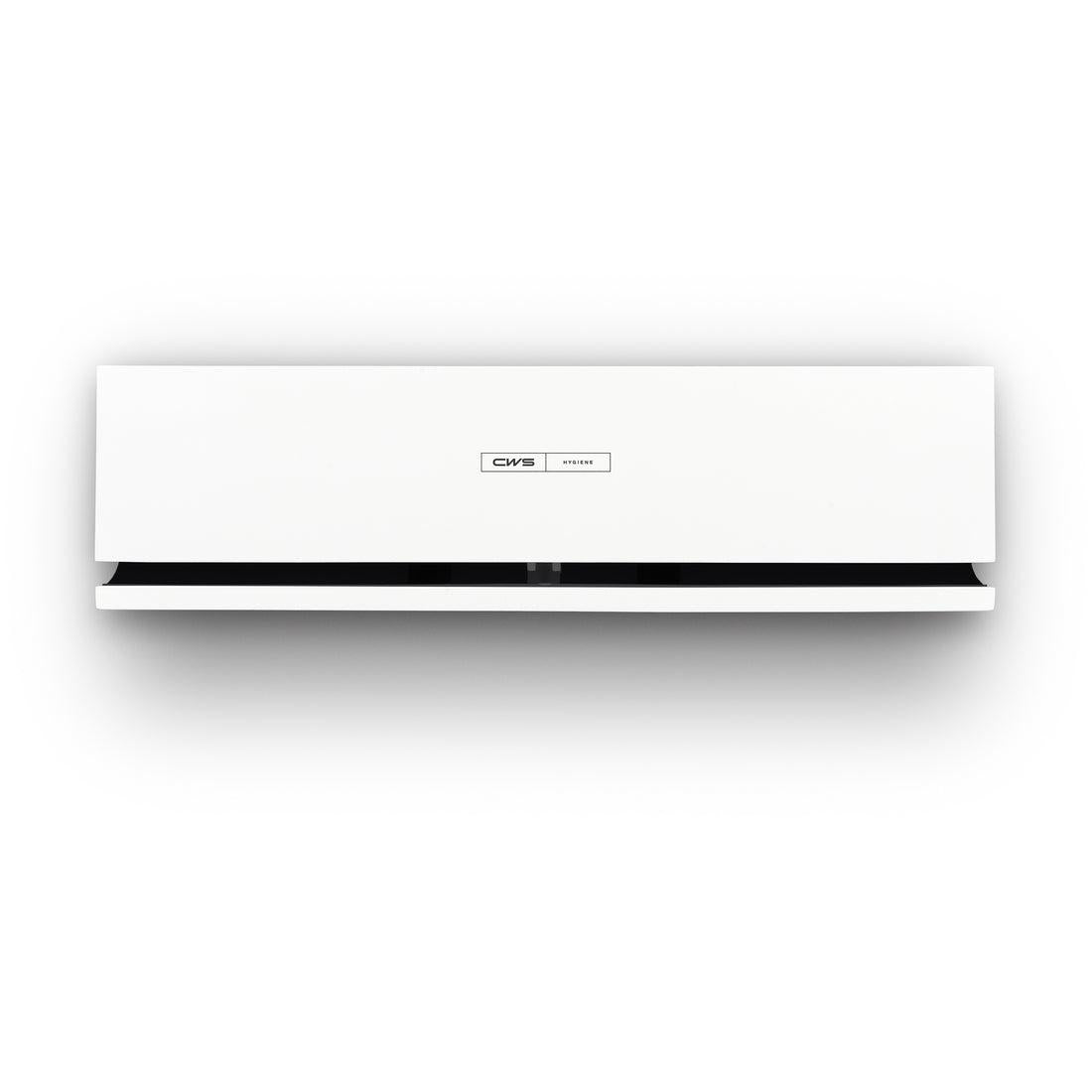 Die CWS Frontpanel für Duftspender Air Bar von CWS ist ein weißes, wandmontiertes Gerät mit modernem, rechteckigem Design und unterer Entlüftung, beschriftet mit "CWS HYGIENE".