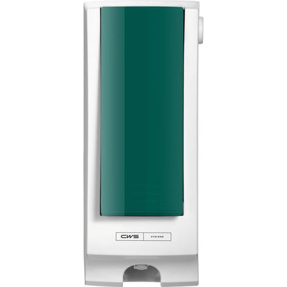 CWS front panel for wall-mounted toilet seat cleaner dispenser SeatCleaner with a green front, white frame, dispensing area at the bottom, and "CWS Hygiene" label.