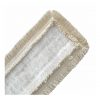 Close-up of the Arcora Flat Press Mop Special Box Mop Fpm-Erh with Cover Sheet by Arcora International GmbH, beige and white with textured edges and a soft, absorbent surface. Durable materials, ideal for professional cleaning. Solid white background. Box of 100 pieces.