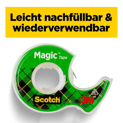 Scotch® Magic™ Invisible Tape 8-1915R3/2 from 3M Deutschland GmbH: promotional pack with 2 rolls (19 mm x 15 m) plus 1 FREE roll, in a refillable plastic dispenser. Perfect for office and craft projects.