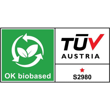 A green-white "OK biobased" label with the TÜV AUSTRIA logo and the code "S2980" confirms the environmental friendliness - perfect for the Scotch™ Bunny Tape Dispenser C29 (pink or black) + Scotch® Magic™ Invisible Tape from 3M Deutschland GmbH.