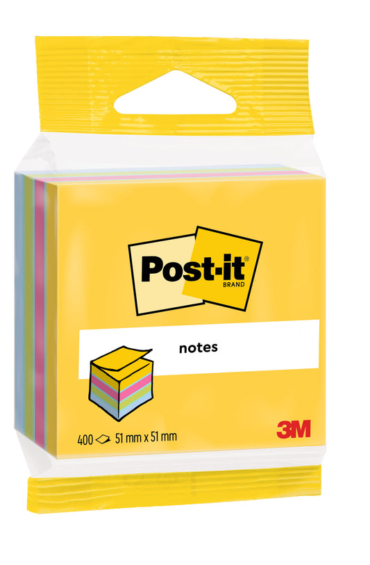 Die 3M Post-it® Notes Mini Würfel von 3M Deutschland GmbH bieten 400 Blatt pro Block in sortierten Farben, Größe 51 mm x 51 mm, mit gelber Verpackung und klarer Vorderseite. Hergestellt aus 100% PEFC-zertifiziertem Papier.