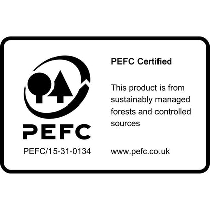 The black-and-white PEFC label on the 3M Deutschland GmbH Post-it® Super Sticky Notes, 101x101 mm, 90 sheets/block, 100% PEFC, shows the logo, certification number, and www.pefc.co.uk-proving sustainable forestry.