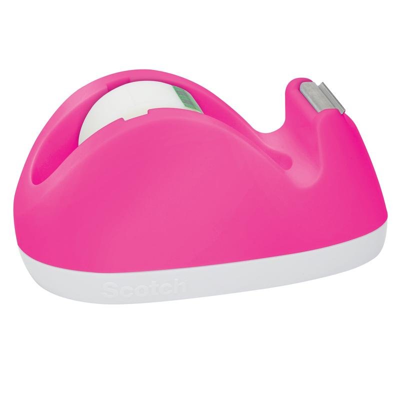 The 3M Deutschland GmbH Scotch™ Bunny Tape Dispenser C29 in pink holds a 19 mm × 8.89 m roll of Scotch® Magic™ Invisible Tape and features a metal cutter as well as an ergonomically curved design for easy handling.