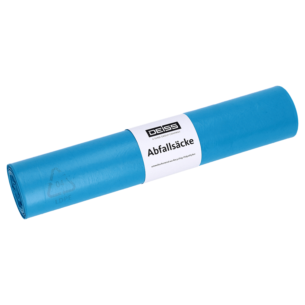 Deiss waste bags made of recycled LDPE, type 70, 120 liters, 700x1100 mm, blue | Roll (25 pieces)