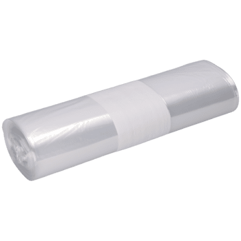 The DEISS 99072 transparent roll (450x550x0.025 mm, 50 bags) from EMIL DEISS KG (GmbH + Co.) is shown against a plain white background, tightly wound, and secured in the middle with a white paper band.
