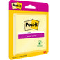 A pack of Post-it® Super Sticky Notes, Yellow, 76 mm x 76 mm, 90 sheets (1 block), by 3M Deutschland GmbH. The packaging shows the Post-it logo and the green leaf symbol in a bright pink and yellow design. PEFC certified.