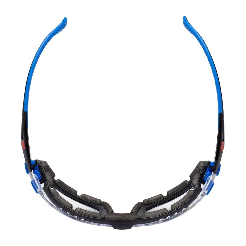 The 3M™ Solus™ Safety Glasses 1000 from 3M Deutschland GmbH feature curved temples and a padded inner frame, with clear lenses, Scotchgard™ anti-fog coating, and attachable foam gasket for additional protection.